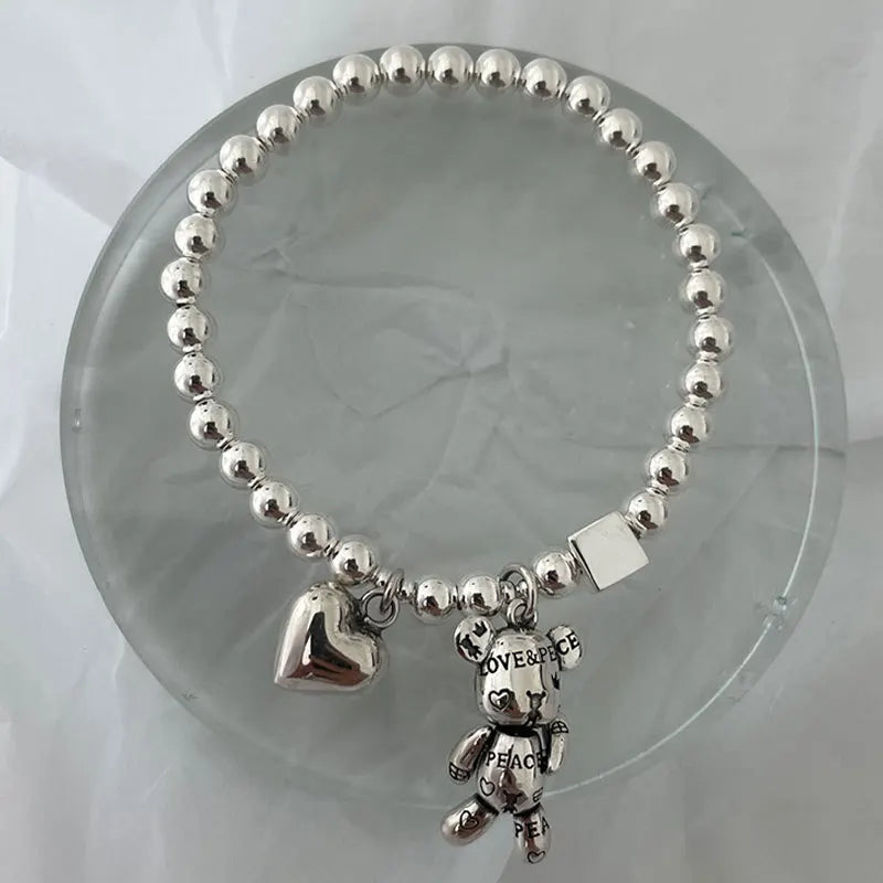 FOXANRY Stamp Bracelets for Women String of Beads Accessories Trend Vintage Simple Cute Bear Pendant Party Jewelry