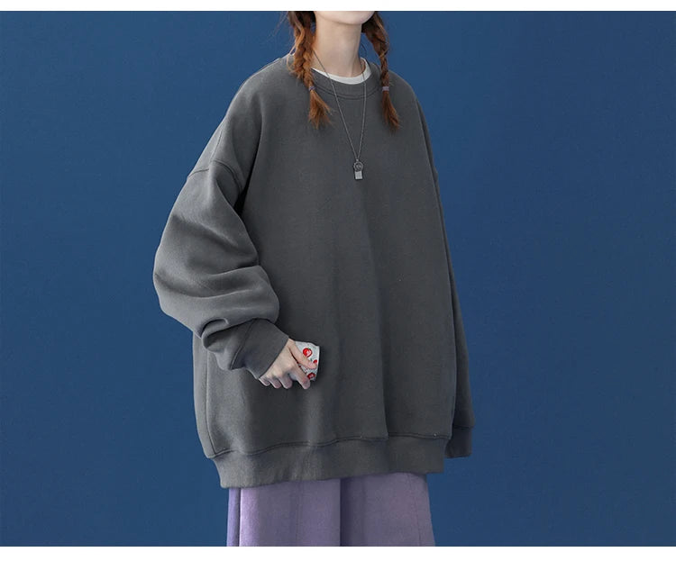LEGIBLE 2025 Autumn Winter Woman's Hoodies Oversize Female Loose Solid Thicken Fleece Warm Women Sweatshirts Lady
