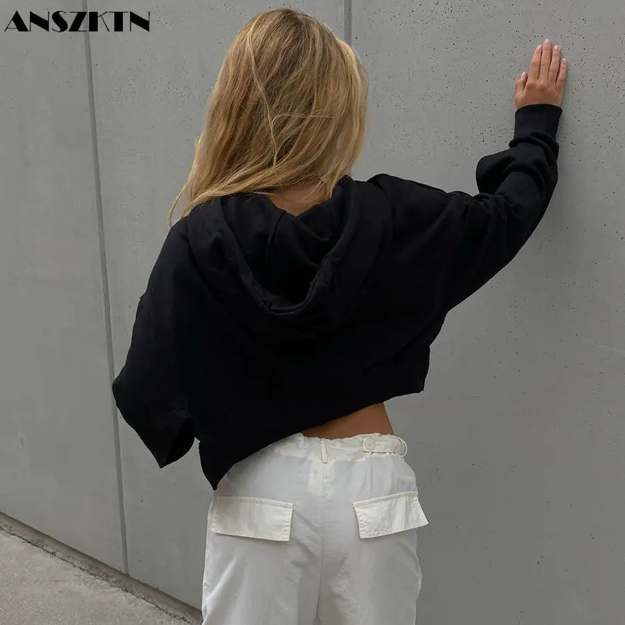 ANSZKTN Women  Autumn Solid Sweatshirt Hooded Long Sleeve Drawstring Casual Womens Short Versatile Hooded Tops Hoodie
