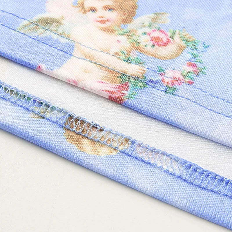 2025 New Fashion Women camisole Sling Top Vest Sleeveless Cold Shoulder The Angel Of Cupid Print Short Camis Female Summer Top