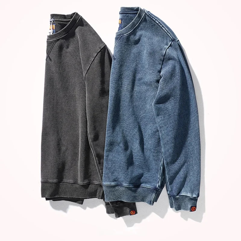 Autumn and Winter New American round Neck Sweater Men 's Washed Long-Sleeved Shirt Knitted Sports Pullover
