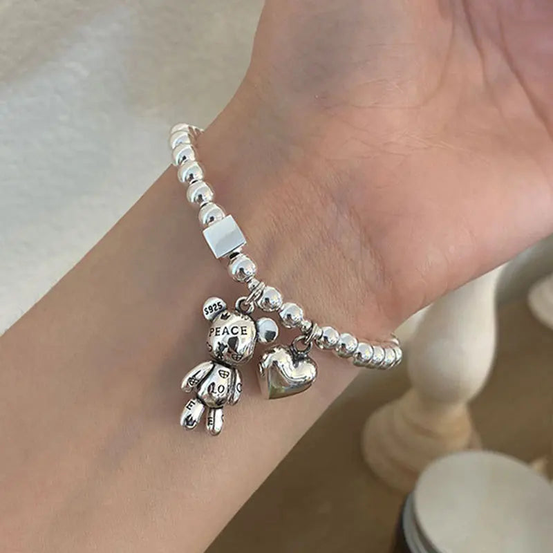 FOXANRY Stamp Bracelets for Women String of Beads Accessories Trend Vintage Simple Cute Bear Pendant Party Jewelry