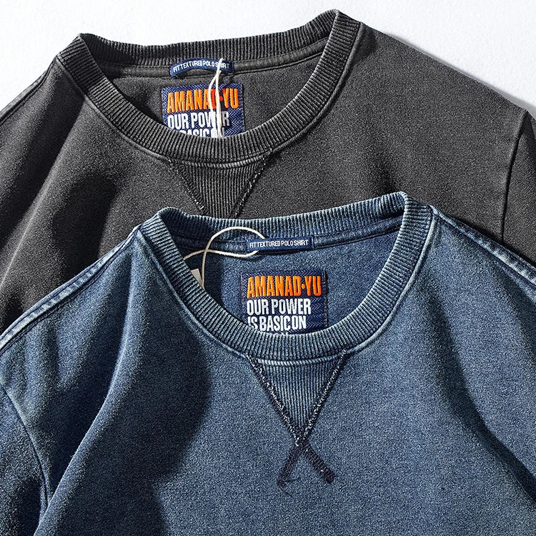 Autumn and Winter New American round Neck Sweater Men 's Washed Long-Sleeved Shirt Knitted Sports Pullover