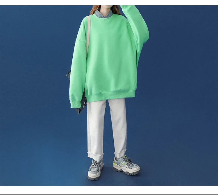 LEGIBLE 2025 Autumn Winter Woman's Hoodies Oversize Female Loose Solid Thicken Fleece Warm Women Sweatshirts Lady