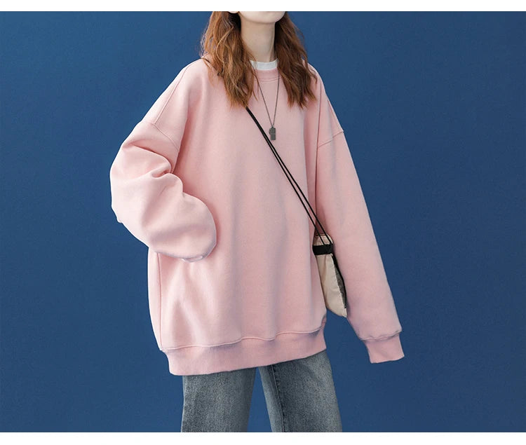 LEGIBLE 2025 Autumn Winter Woman's Hoodies Oversize Female Loose Solid Thicken Fleece Warm Women Sweatshirts Lady