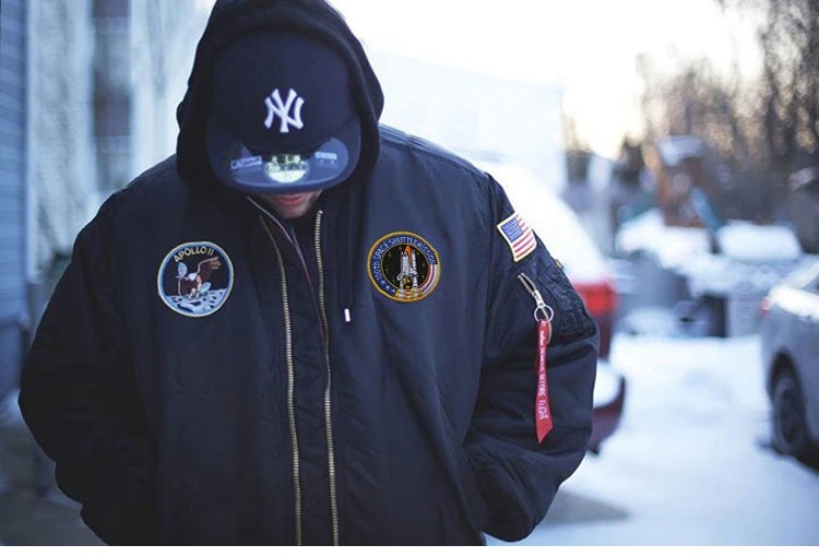 Winter bomber flight jacket vintage MA-1 APOLLO men coat streetwear warm varsity hip hop baseball letterman pilot us air force