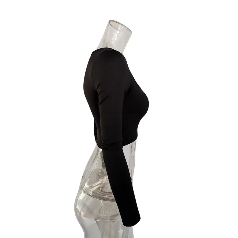 Summer Spring Crop Top Long Sleeve Women Black Sexy Shirt White Square Neck Casual Tee Top Mujer Ladies