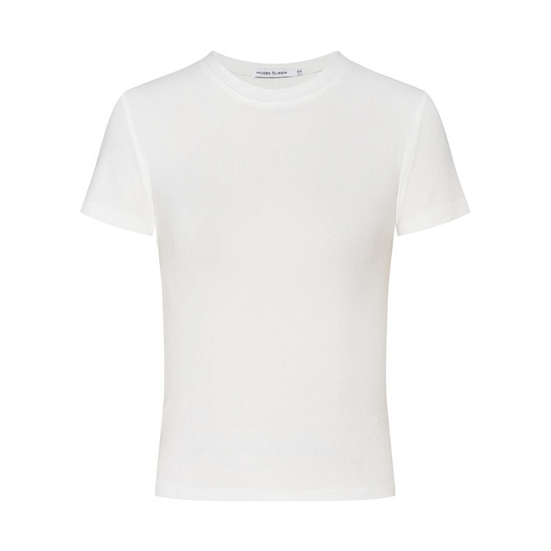 Tight Waist Shoulder T-shirt Top Short Sleeve