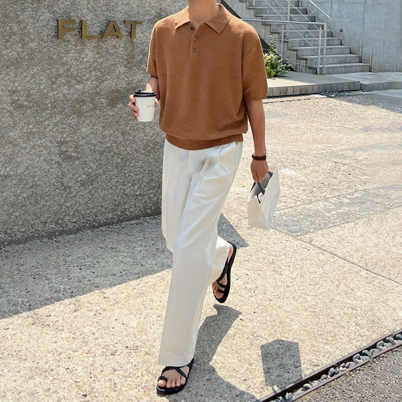 Simple Retro Knitted Polo Shirt Short Sleeve Men