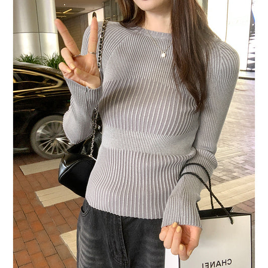 Women's Round Neck Hollow Sweater For Autumn And Winter Within Stripe Thickening