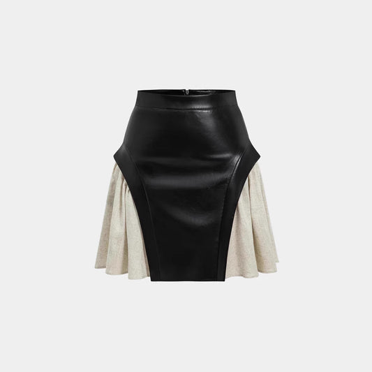 New Skirt High Waist PU Stitching Skirt