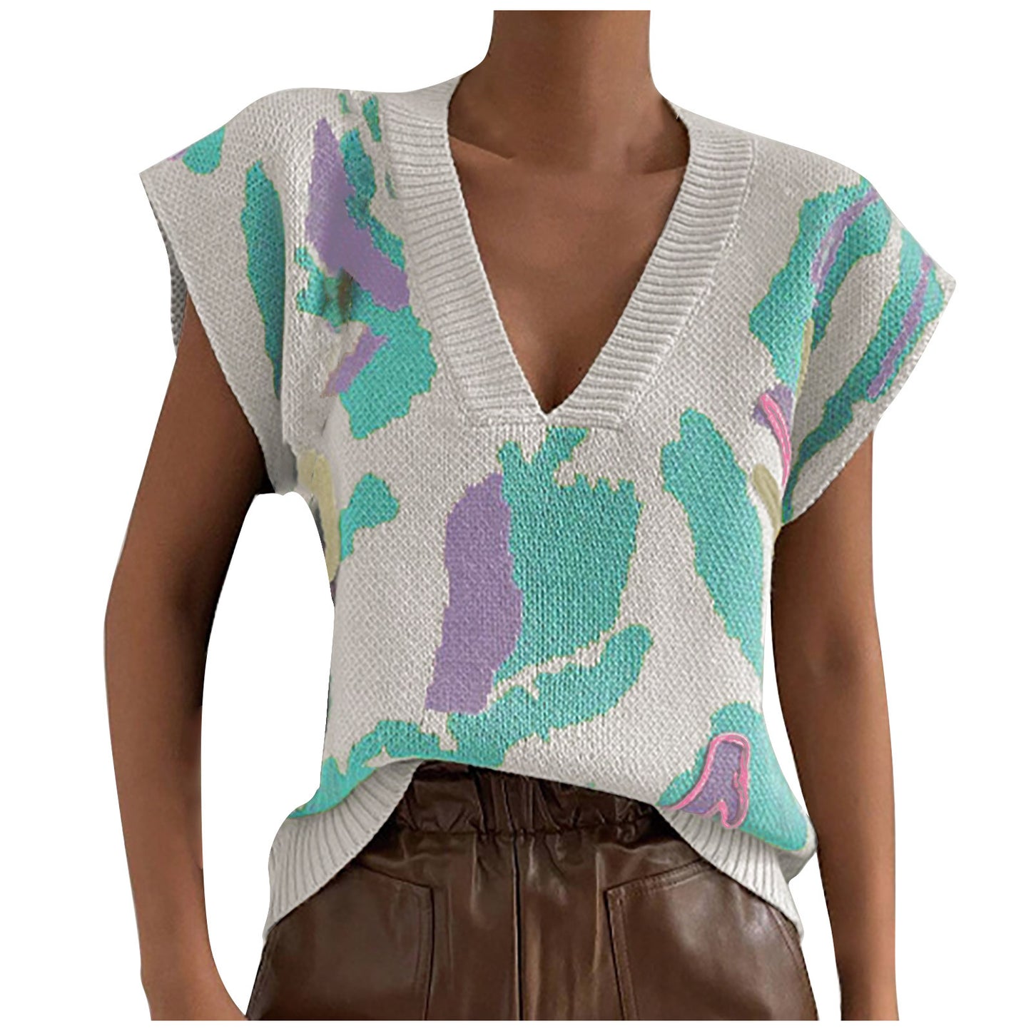 Knitted Vest V-neck Thread Jacquard Vest