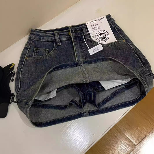 Retro Blue High Waist Slimming Denim Skirt For Women