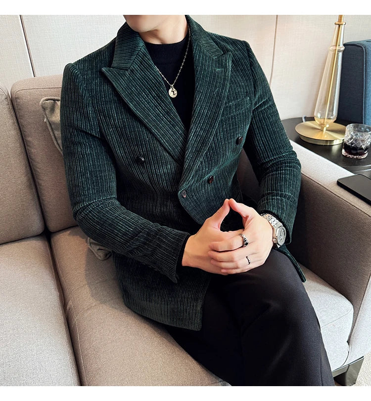 Luxury Velvet Men Blazers Autumn Winter Casual Business Suit Jackets Slim Fit Double-breasted Banquet Party Wedding Dress Jacket