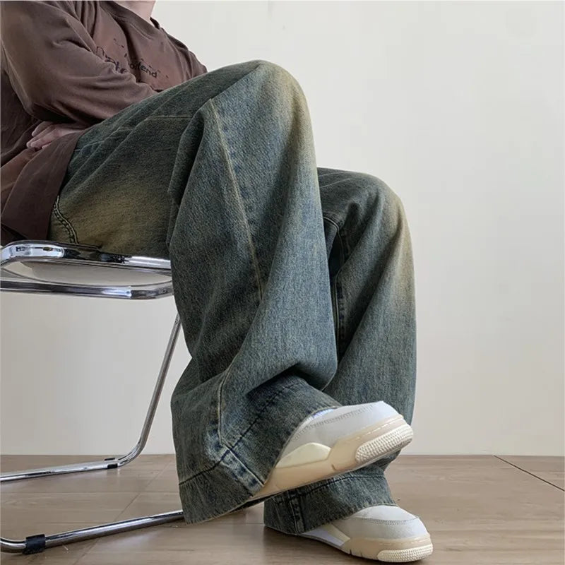 Jeans men Casual Baggy Straight Distressed Vintage Jean Pants Wide-leg Denim Trousers Male Oversize Streetwear Fashion