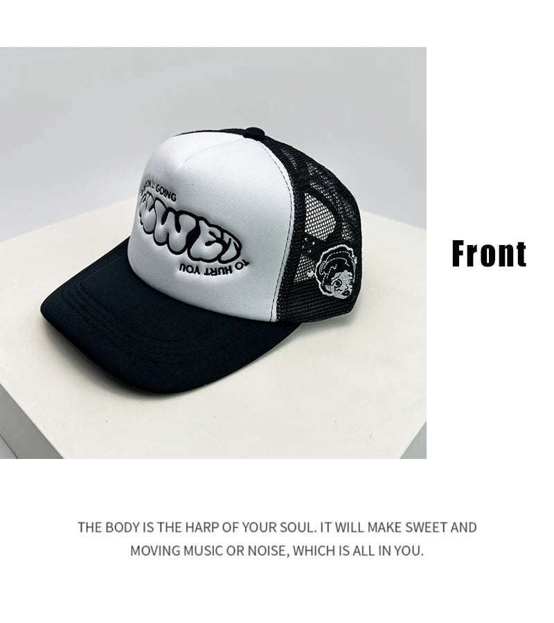 New Unisex Color Block Printed Letter Embroidery Baseball Hats Hip Hop Breathable Mesh Sunshade Street Trucker Caps Versatile