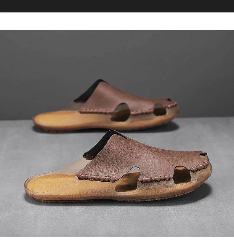 Large Men's Summer Leather Sandals Slippers Soft Sandals Men's Roman Comfortable Outdoor Walking Shoes 38-48