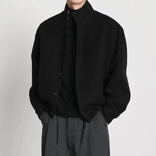 Autumn Winter Men's Fashion Stand Collar Jacket Woolen Coat British Style Baseball Design Workwear Thin Model Summer Suitable