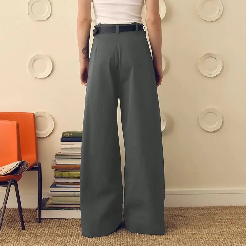 INCERUN Men Wide Leg Pants Solid Color Button Joggers Loose Pleated Casual Trousers Men Streetwear 2024 Fashion Long Pants S-5XL