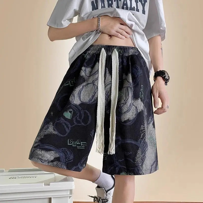 Bear Graffiti Men's Breathable Quick-drying Five-point Casual Loose Beach Sports Shorts