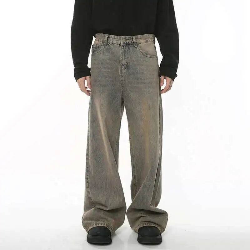 IEFB 2024 Spring Men's Baggy Jeans Worn Out Loose Wide Leg Denim Pants Chic Distressed Streetwear Vintage Male Trousers 9C2019
