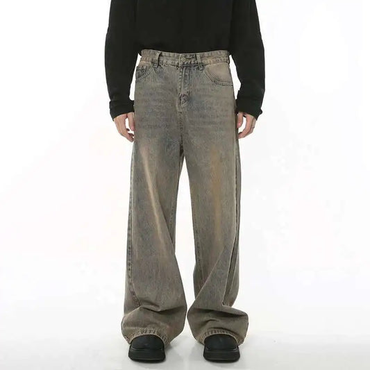 IEFB 2024 Spring Men's Baggy Jeans Worn Out Loose Wide Leg Denim Pants Chic Distressed Streetwear Vintage Male Trousers 9C2019