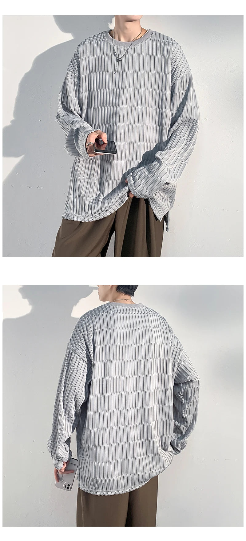 2024 Spring Autumn Casual Long Sleeve T Shirts Men Loose Round Neck T-shirts Male Fashion Harajuku Korean Streetwear Tops Tees