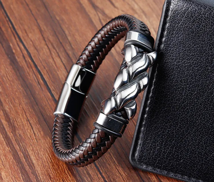 Luxury Quality Vintage Jewellery Accessories Man'S Stainless-Steel Leather Chunky Bracelets For Men