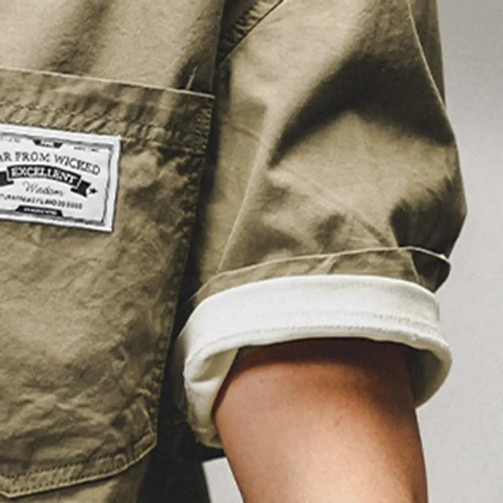 Man Shirts Summer Cargo Shirt American Retro Loose Short Sleeves Lapel Men Tops Work Shirt Multi Pockets Half Sleeve Casual Tops