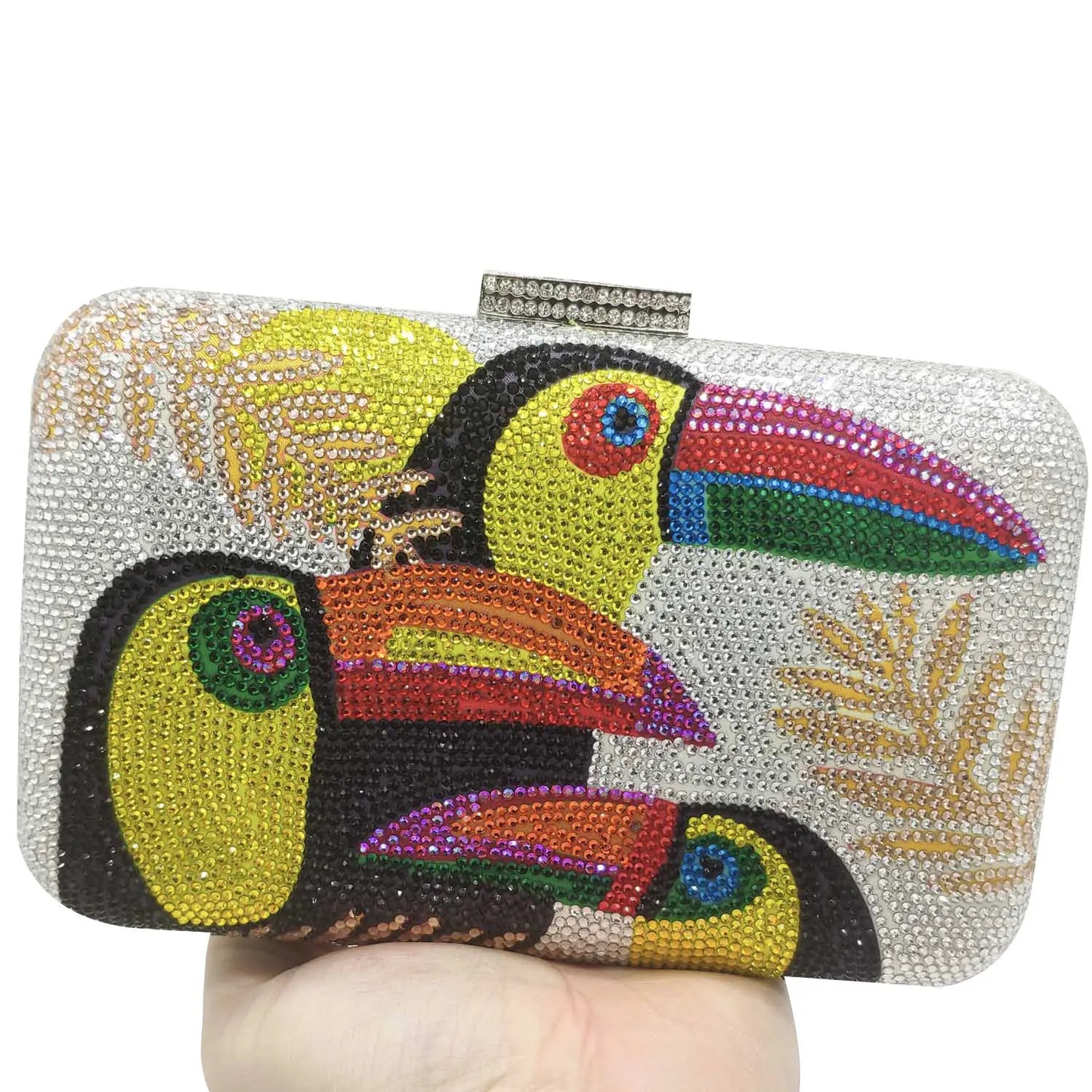 Novelty Toucan Bird Women Crystal Evening Bags Rhinestones Box Minaudiere Clutch Party Cocktail Handbag Diamond Chain Purse