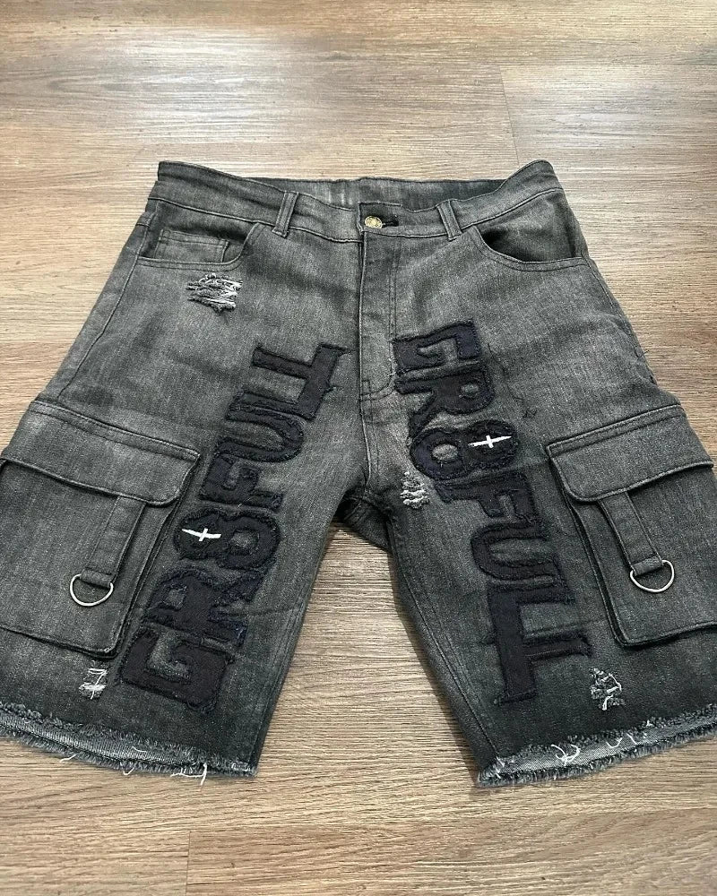American Summer New Pattern Printing Oversized Casual Denim Shorts Men Y2K Gothic Hip Hop Casual Joker Sports Couple Pants
