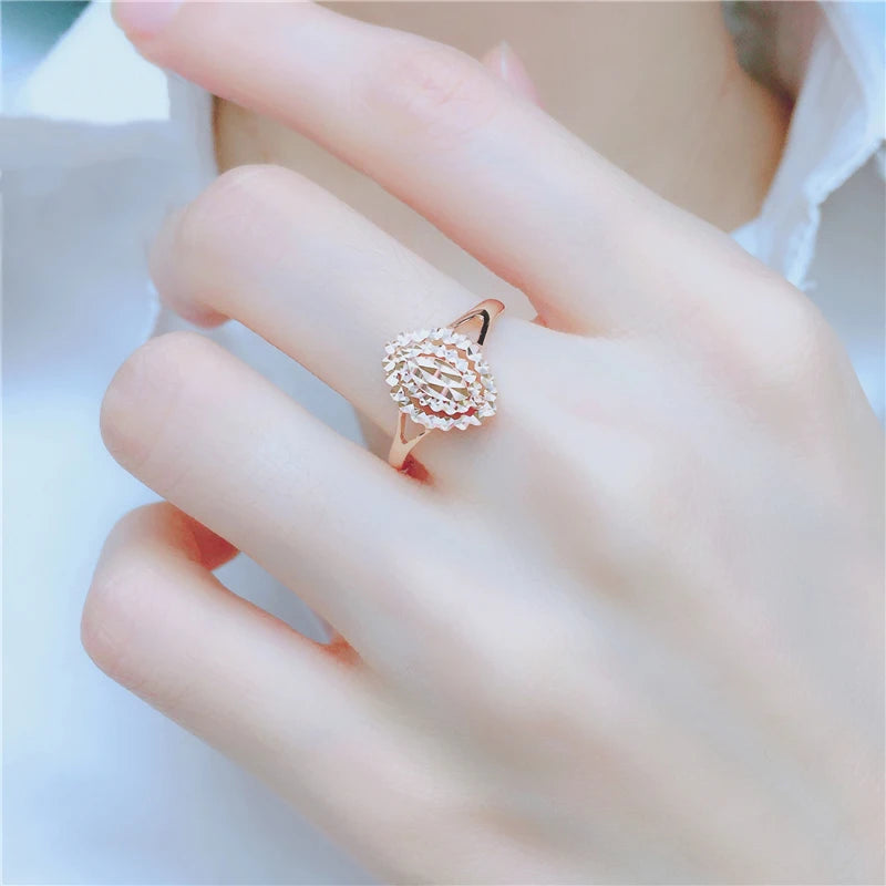 585 Purple Gold Plated 14K Rose Gold New Olive Type Shiny Rings For Women Open Fashion Exquisite Charm Jewelry Party Gift