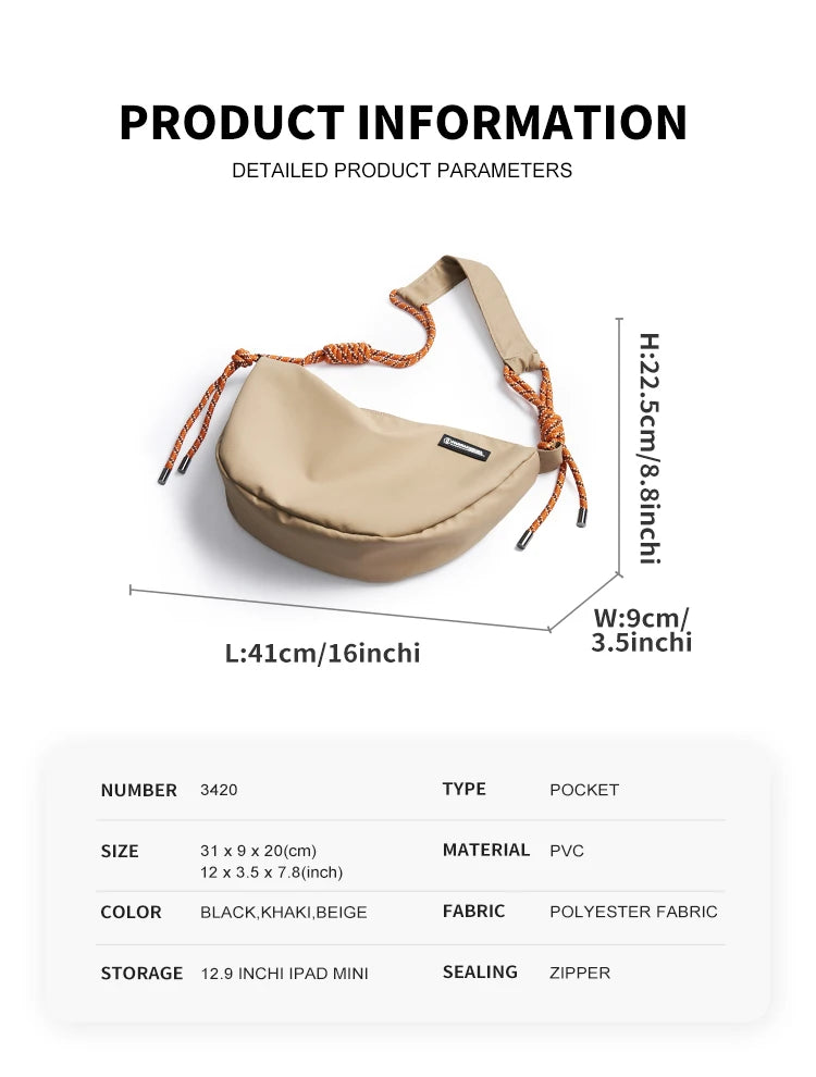 Japanese Sling Bag for Men, Waterproof Lightweight Crossbody Bag, Sports Travel Shoulder Bag Fit 12.9 inch iPad