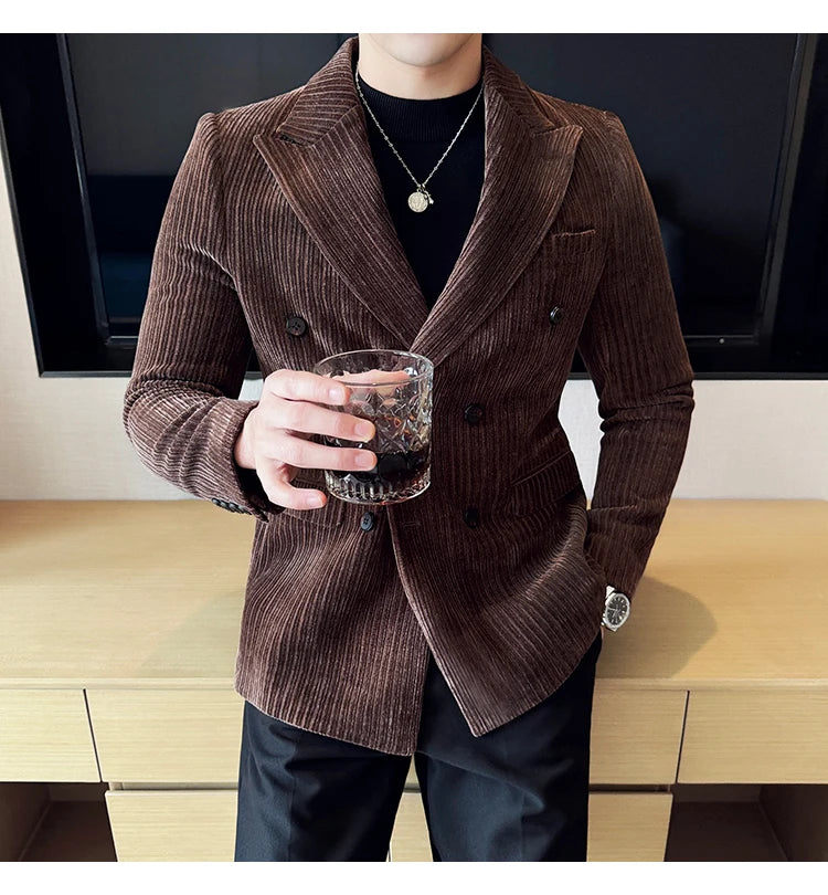 Luxury Velvet Men Blazers Autumn Winter Casual Business Suit Jackets Slim Fit Double-breasted Banquet Party Wedding Dress Jacket