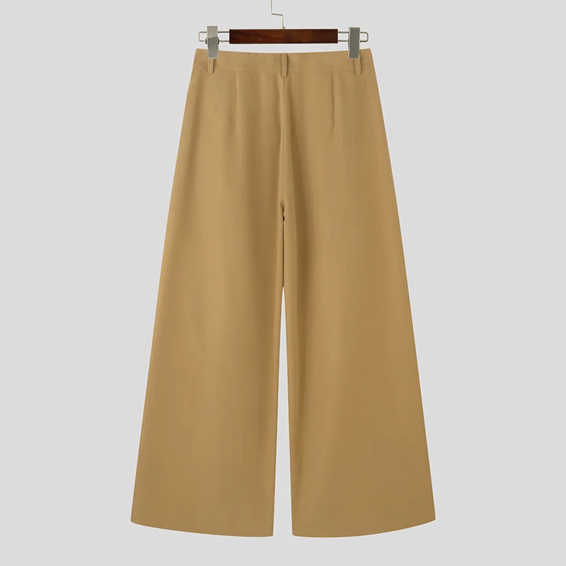 INCERUN Men Wide Leg Pants Solid Color Button Joggers Loose Pleated Casual Trousers Men Streetwear 2024 Fashion Long Pants S-5XL
