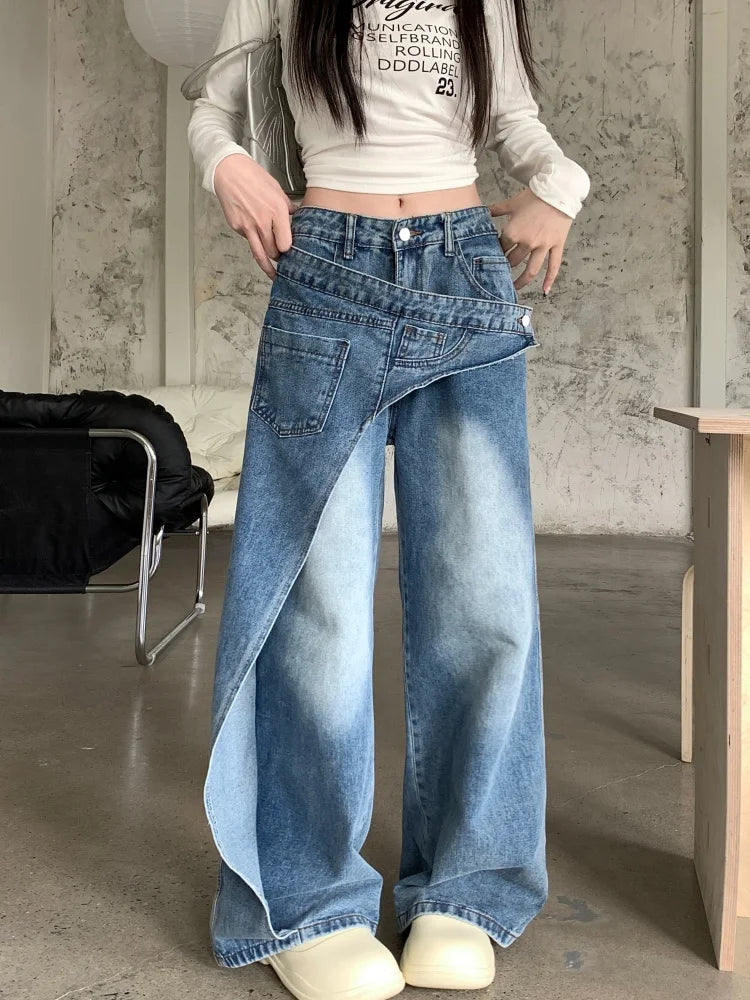 Trashy Y2K 2000S Washed Blue Baggy Stacked Jeans Pants Women 90S Vintage Designer Clothing Wide Leg Lady Trousers Ropa De Mujer
