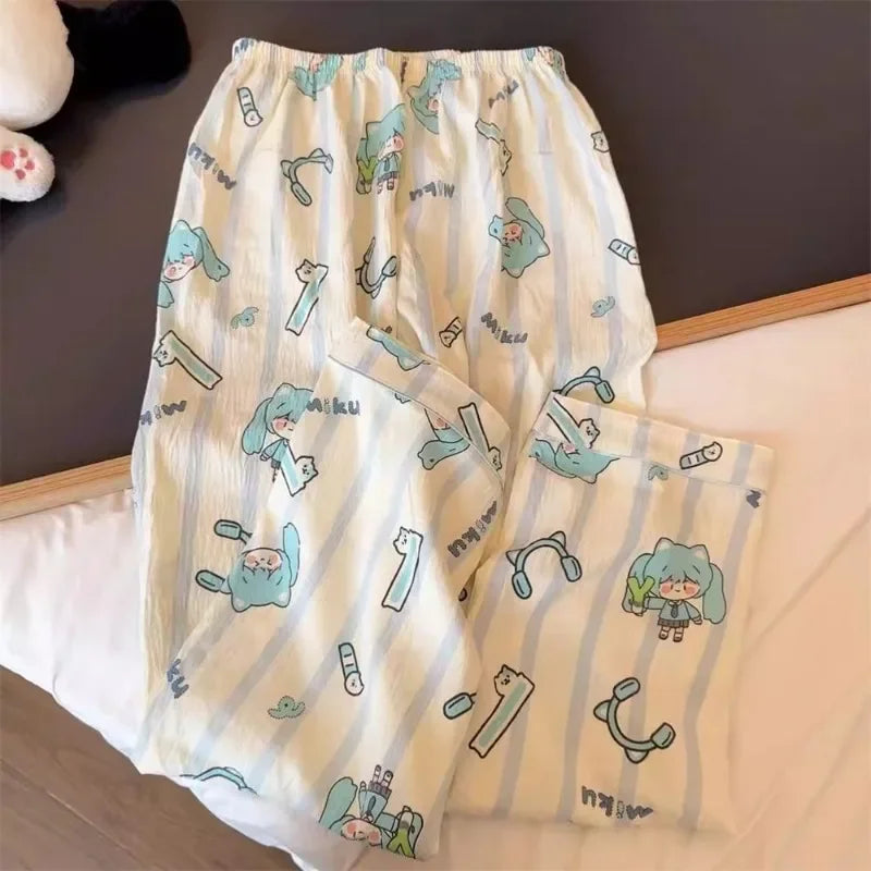 Hatsune Miku Cartoon Anime Thin Cotton Pajamas Two-piece Set Cute Spring and Autumn Student Home Wear Long-sleeved Trousers