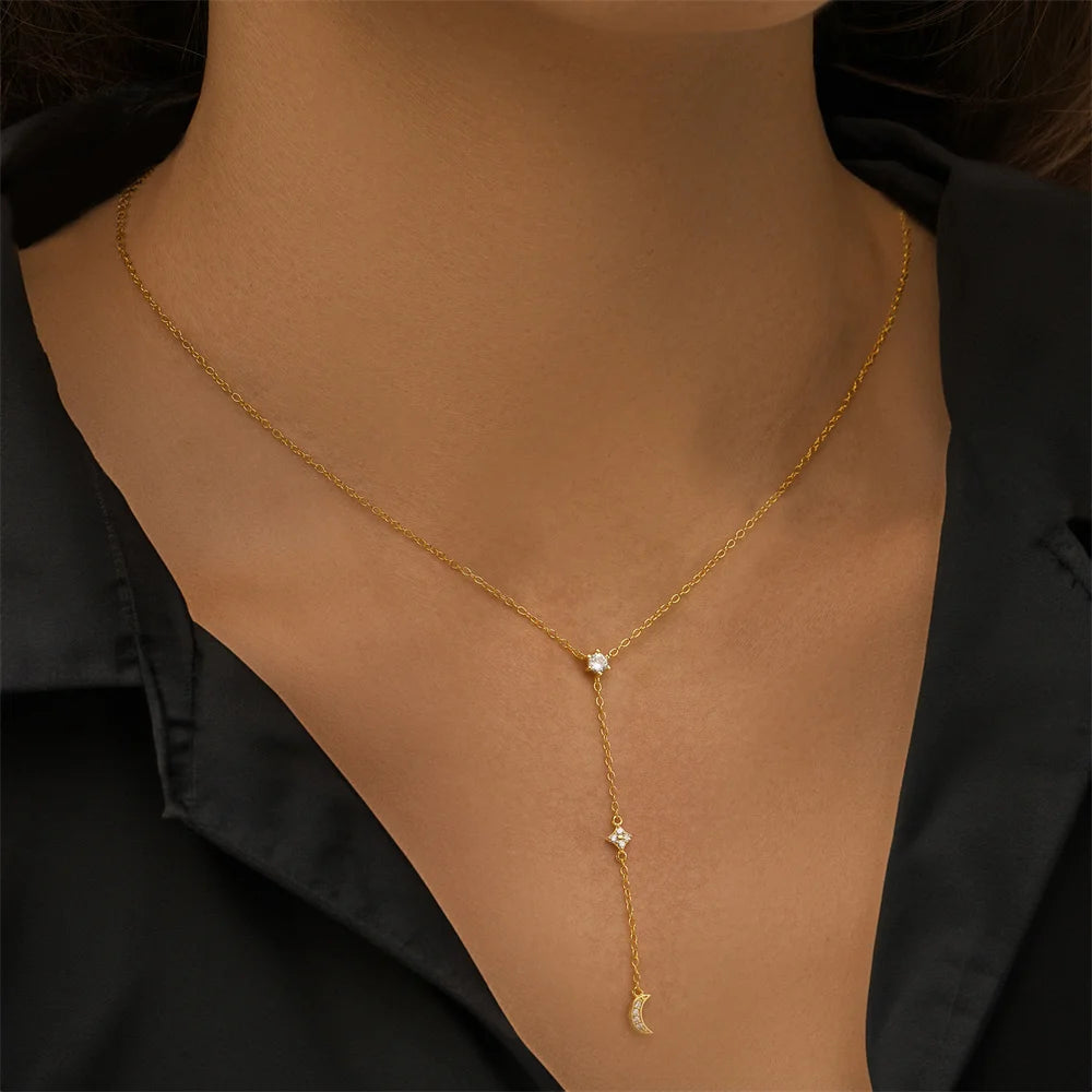 AIDE 925 Sterling Silver Personalized Snake Chain Adjustable Y Necklace Clavicle Pendant Chokers Necklace Women's Holiday Gifts