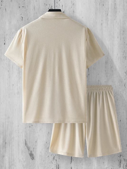 Spring and summer casual corduroy suit; top   shorts set; beach outing shirt set.