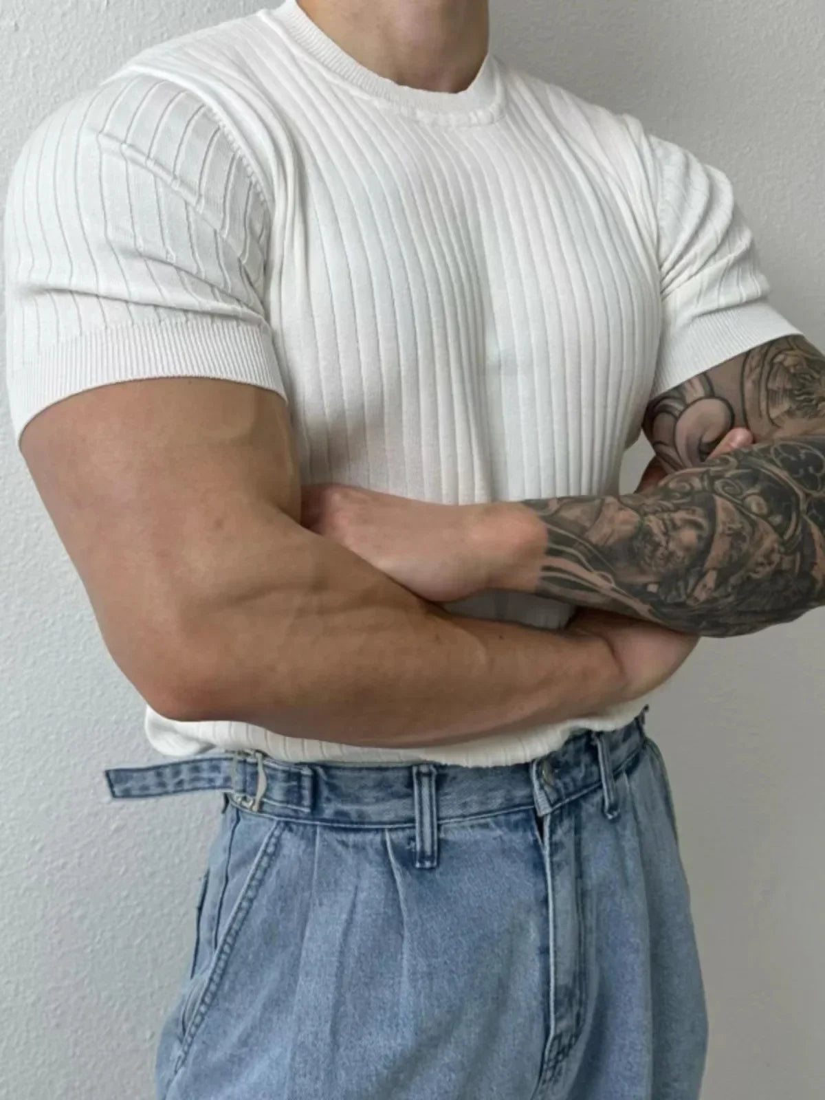 Summer New Light Maturity Knitted Polo Shirt Men's Korean Style Slim Fit Collar Pure Color Casual T-Shirt Cross-Border