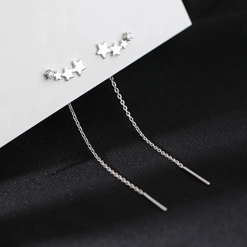 Ventfille 925 Sterling Silver Star Earring for Women Girl Simple Tassels Chain Fashion Office Jewelry Gift Dropshipping