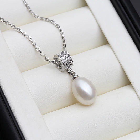 Trend Freshwater Natural Pearl Necklace pendant For Women,Real 925 Sterling Silver Pearl Pendant necklace Wife Engagement Gift