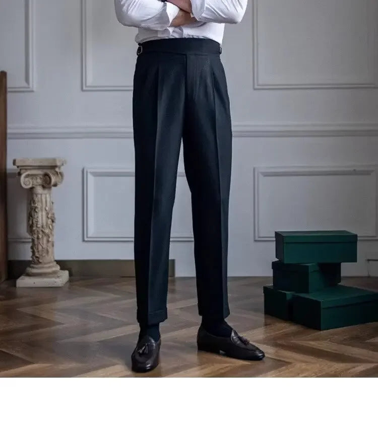High-waisted Casual Straight-leg Suit Pants For Men Autumn Vintage Draped Waist Trousers Naples Retro Style Business Formal Wear