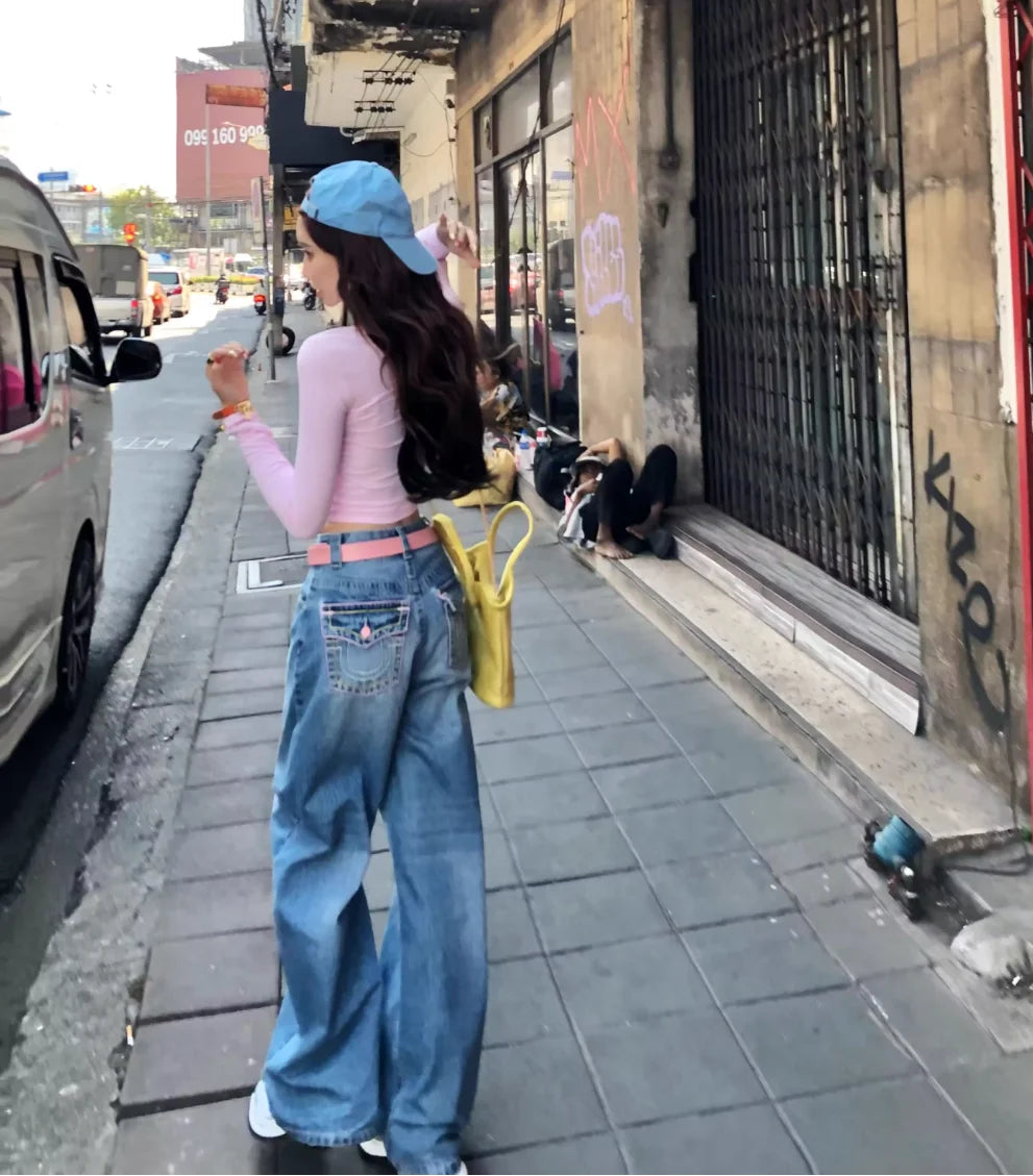 Embroidery Baggy Jeans Women Clothing Street Fashion Vintage Hip Hop Jeans Woman Casual Wide-leg Y2k Pants High Waited Jeans