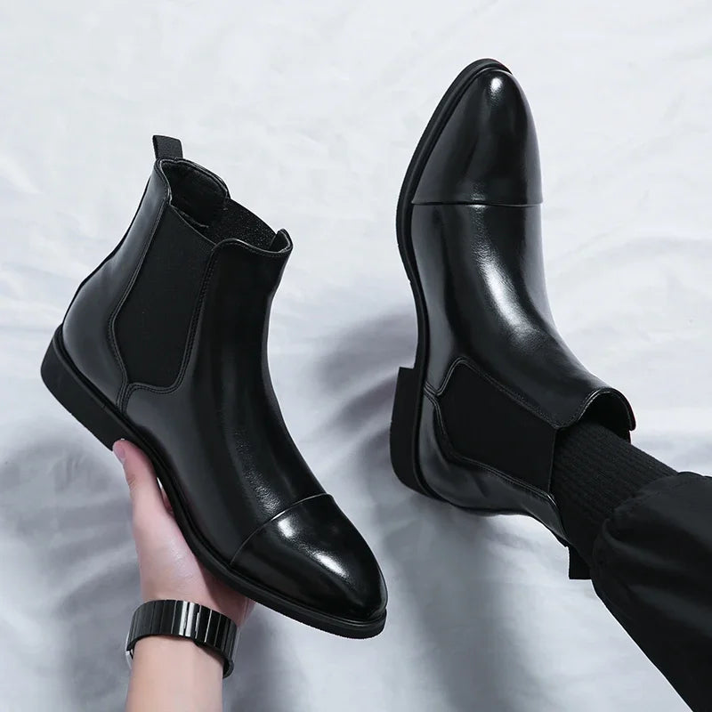 Luxury Brand Men's Chelsea Boots New Outdoor Red Sole Square Shoes Handmade Toe Business Ankle Boots for Men Dress Boots 2024