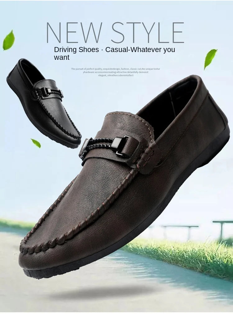 Men's Formal Summer Soft Sole Business Work Shoes Waterproof Lightweight Genuine Leather Men's Loafers Men's Flat Breathable