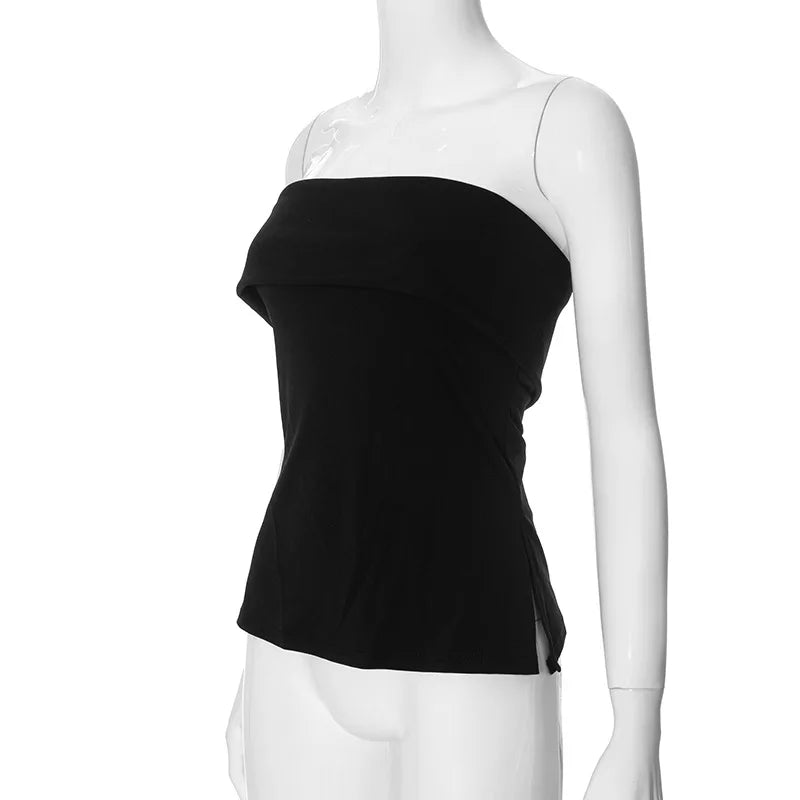 Solid Tube Tops For Women Strapless Bra Turndown Slash Neck Lenceria Femenina Backless Bralette Femme Split Bandeau Top Sexy