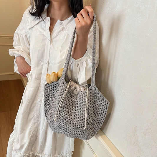 2025 Latest Summer Beach Straw Woven Tote Bag For Women 2-IN-1 Hollow-out Lightweight Large Capacity Shopper Shoulder Bag Female