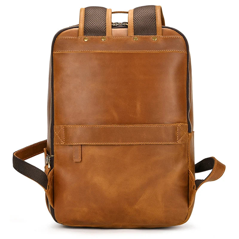 Vintage Travel Backpack leather double zipper bagpack male crazy horse leather backpack handmade leather travel bag men bag