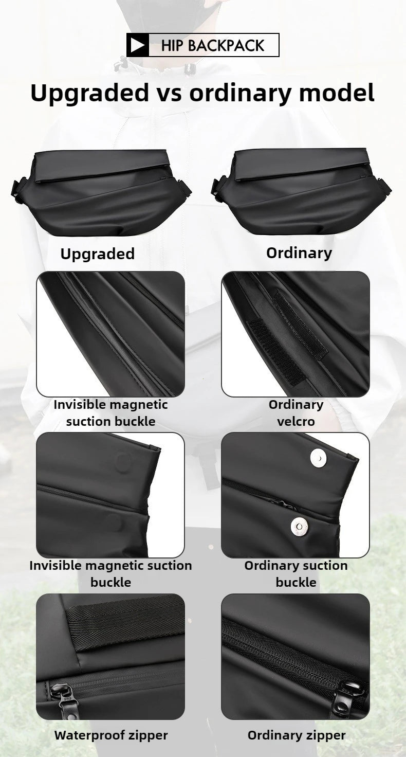 Premium Waterproof Magnetic Buckle Crossbody Bag Personality Fashion Men Messenger Bag Black Minimalist Shoulder Bags Men Bag